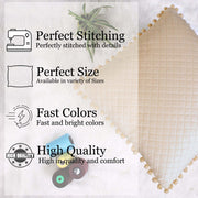 Both Side with PomPom Quilted Velvet Cushion Cover (Set of 5), Beige